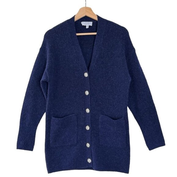 & Other Stories Relaxed Blue Alpaca Wool Blend Diamante Button Long Cardigan XS - Picture 3 of 14